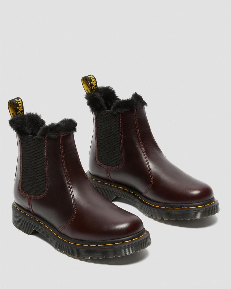 Burgundy Women's Dr Martens 2976 Leonore Faux Fur Lined Winter Boots | CA 283HAP